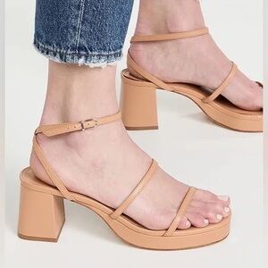 Larroude Gio Leather Strappy Sandals, Kid Skin Tan, Size 8